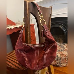 Maroon Coach SOHO Suede Hobo Purse